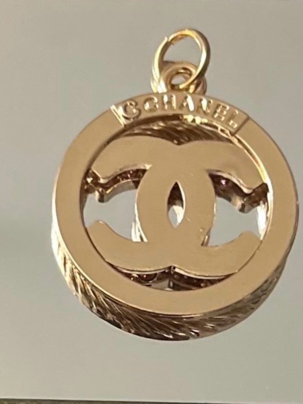 CHANEL Gold-Tone Pendant Necklace with Pink Crystal CC Emblem - Picture 2 of 7